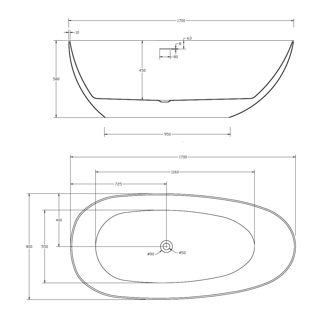 Акриловая ванна ABBER AB9211MB черная матовая 12