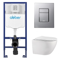 Комплект подвесной унитаз ABBER Bequem AC1100 белый с инсталляцией AC0108 и кнопкой AC0123 хром глянцевый