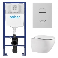 Комплект подвесной унитаз ABBER Bequem AC1100 белый с инсталляцией AC0108 и кнопкой AC0124MW белая матовая