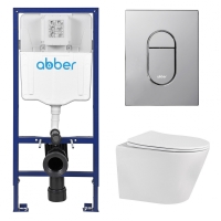 Комплект подвесной унитаз ABBER Bequem AC1102 белый с инсталляцией AC0108 и кнопкой AC0124 хром глянцевый