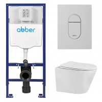 Комплект подвесной унитаз ABBER Bequem AC1102 белый с инсталляцией AC0108 и кнопкой AC0124MW белая матовая