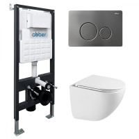 Комплект подвесной унитаз ABBER Bequem AC1131TC белый, с закрытым дном с инсталляцией AC0105 и кнопкой AC0121NG никель