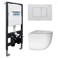 Комплект подвесной унитаз ABBER Bequem AC1132TC белый, с закрытым дном с инсталляцией AC0105 и кнопкой AC0120MW белая матовая