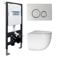 Комплект подвесной унитаз ABBER Bequem AC1132TC белый, с закрытым дном с инсталляцией AC0105 и кнопкой AC0121 хром глянцевый