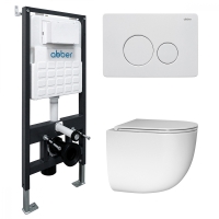 Комплект подвесной унитаз ABBER Bequem AC1132TC белый, с закрытым дном с инсталляцией AC0105 и кнопкой AC0121MW белая матовая