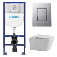 Комплект подвесной унитаз ABBER Rechteck AC1201 белый с инсталляцией AC0108 и кнопкой AC0123 хром глянцевый