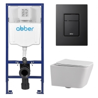 Комплект подвесной унитаз ABBER Rechteck AC1201 белый с инсталляцией AC0108 и кнопкой AC0123MB черная матовая