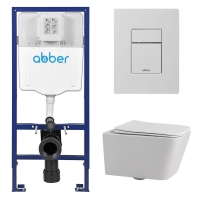 Комплект подвесной унитаз ABBER Rechteck AC1201 белый с инсталляцией AC0108 и кнопкой AC0123MW белая матовая