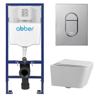 Комплект подвесной унитаз ABBER Rechteck AC1201 белый с инсталляцией AC0108 и кнопкой AC0124 хром глянцевый